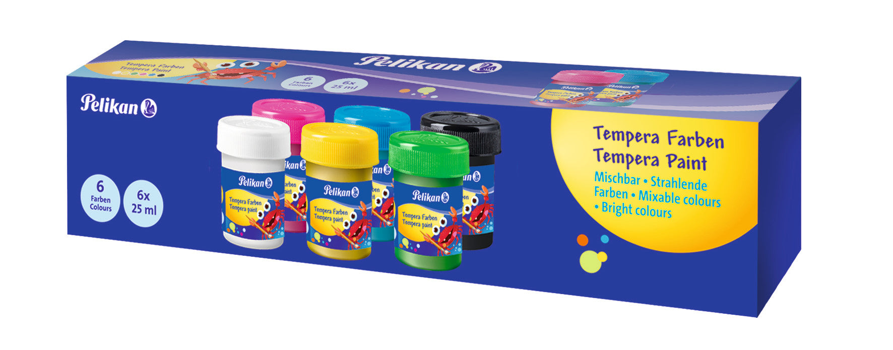 Pelikan Tempera-Farben für Kinder – 6 Farben, Mehrfarbig – 6×25 ml (150 ml) – für Papier, Holz, Keramik