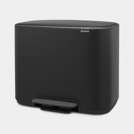 Brabantia Systempapierkorb – 3 × 11 l – Kunststoff, Schwarz matt – Pedal, rutschfeste Standfläche