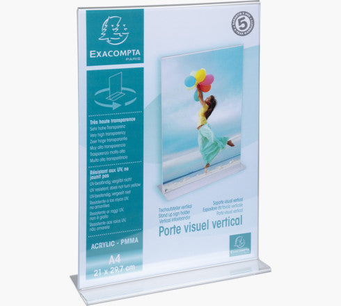 Exacompta Tischaufsteller – für A4 – 1 Fach – hoch – T-Form – transparent – Acryl