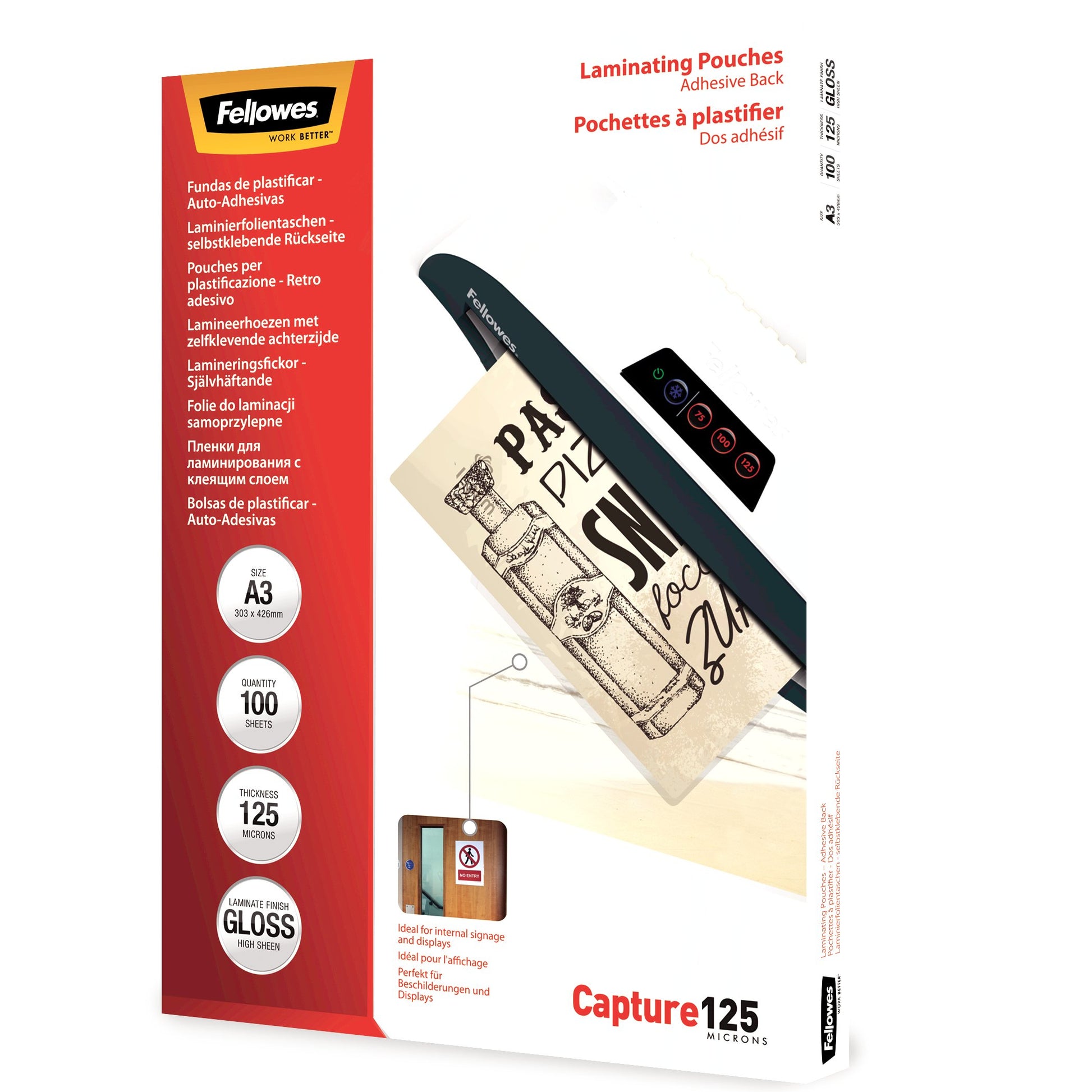 Fellowes Laminierfolien A3, glänzend – 250 µm, 303 × 426 mm, 100 Stk.