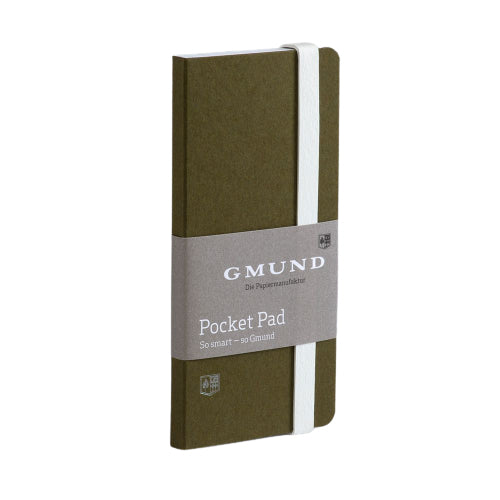 Gmund Notizblock – 67 × 138 mm – blanko – 100 Blatt – 120 g/m² – Gummiband, Einsteckfach – grün