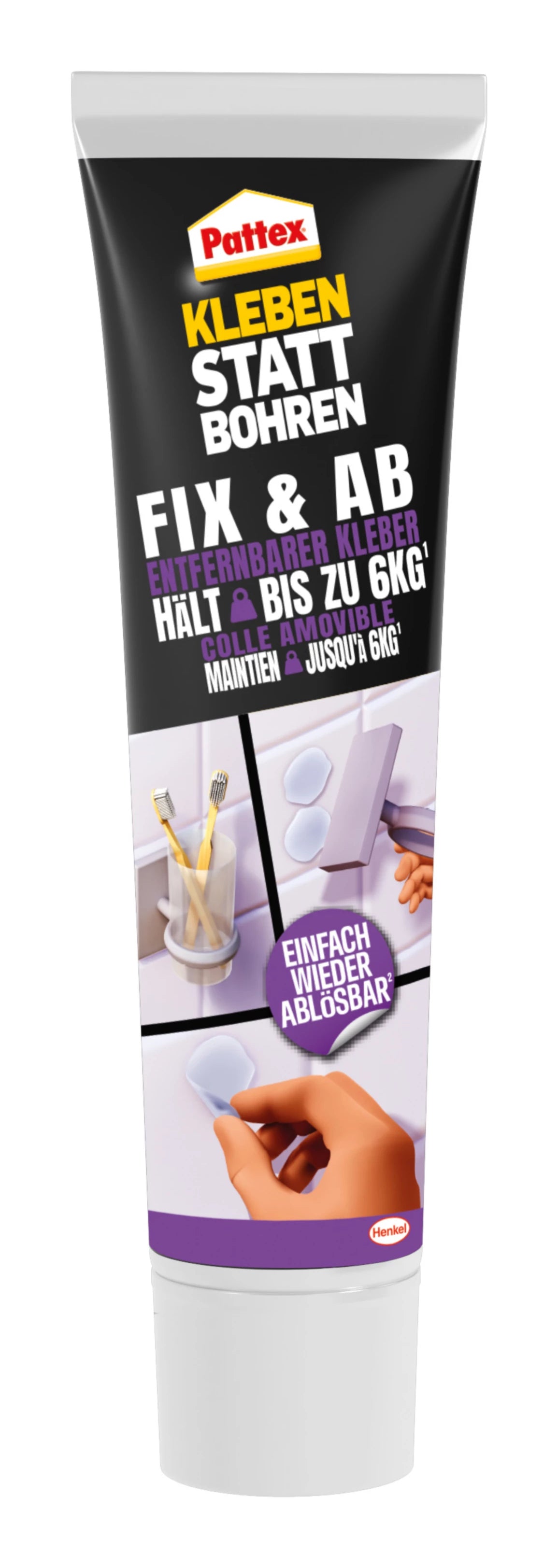 Pattex Kleben statt Bohren Montagekleber Fix & Ab Tube – transparent – 44 g
