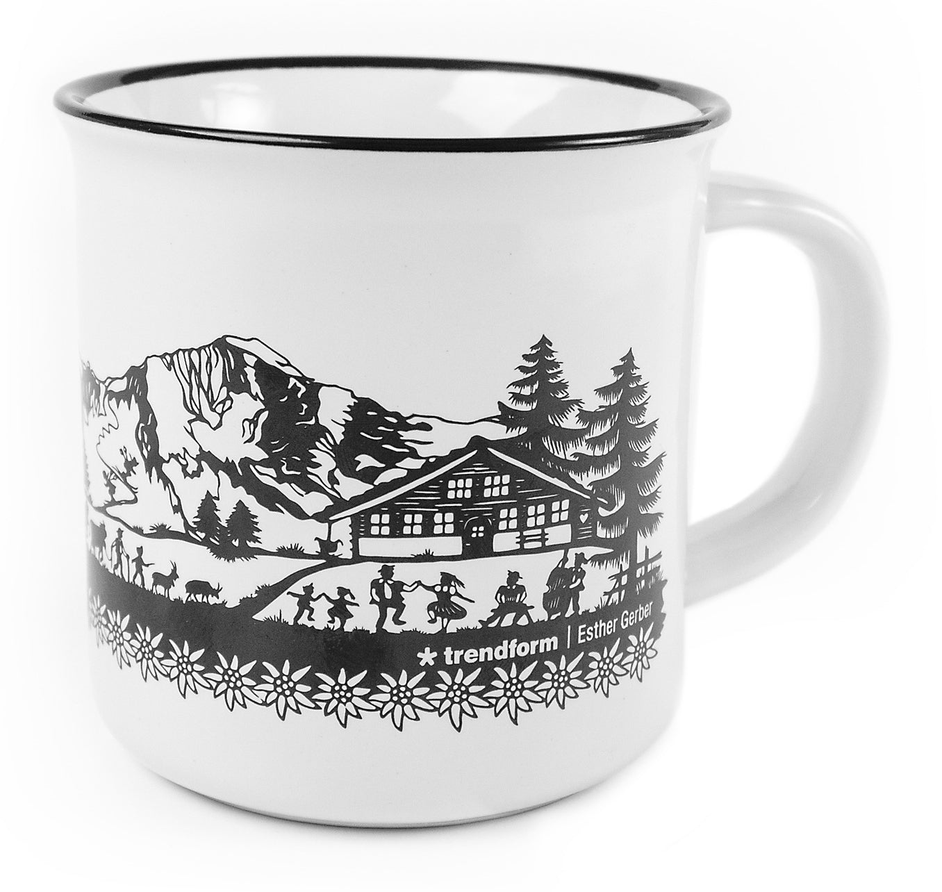Trendform Tasse SWISS TRADITION – 350 ml, Ø 9 cm, H 9,3 cm, Keramik, Schwarz/Weiss, spülmaschinenfest