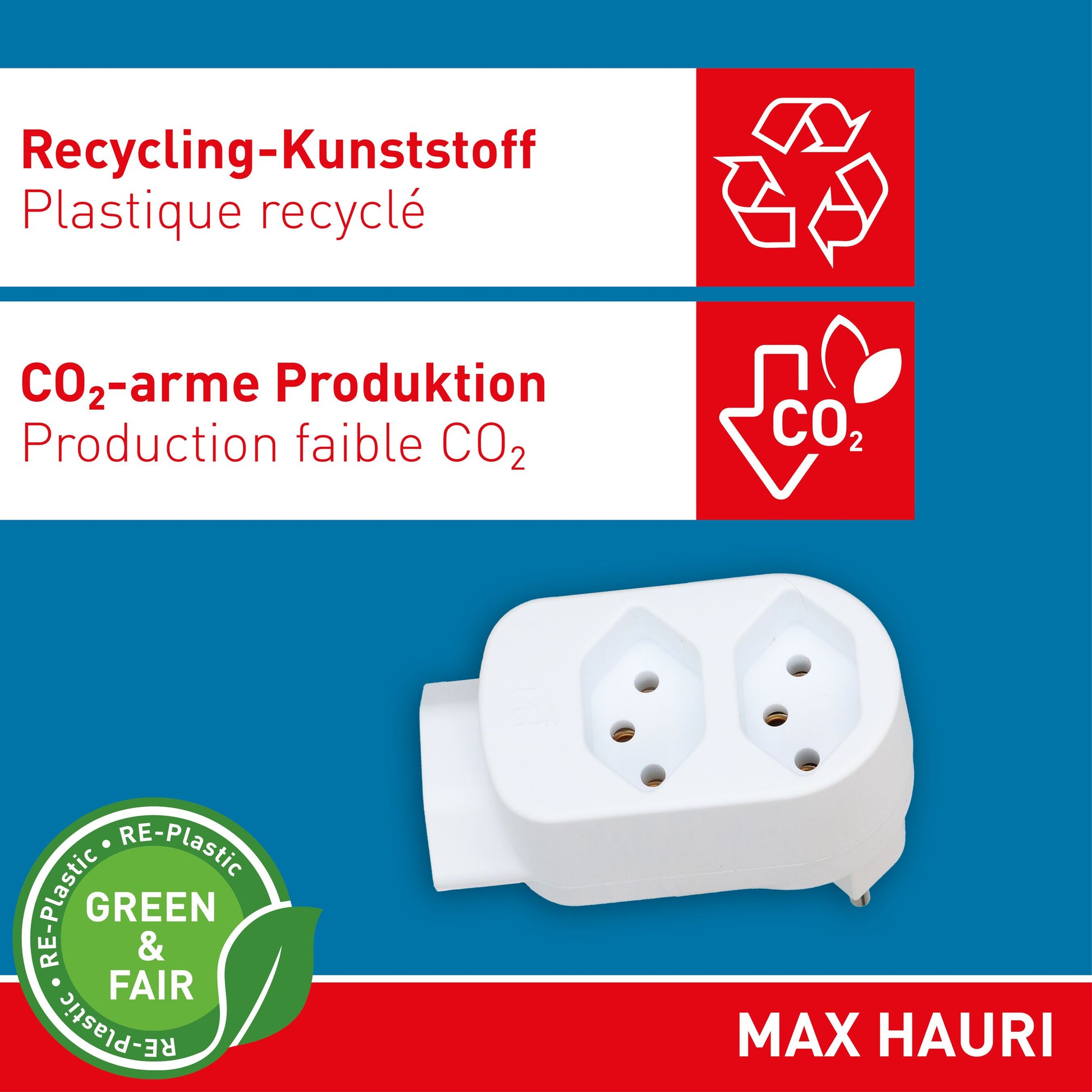 Max Hauri AG Basic Line Steckdosenleiste, 3×T13, ohne Schalter, 0,09 m Kabel, Eingang T12, IP20 – weiss