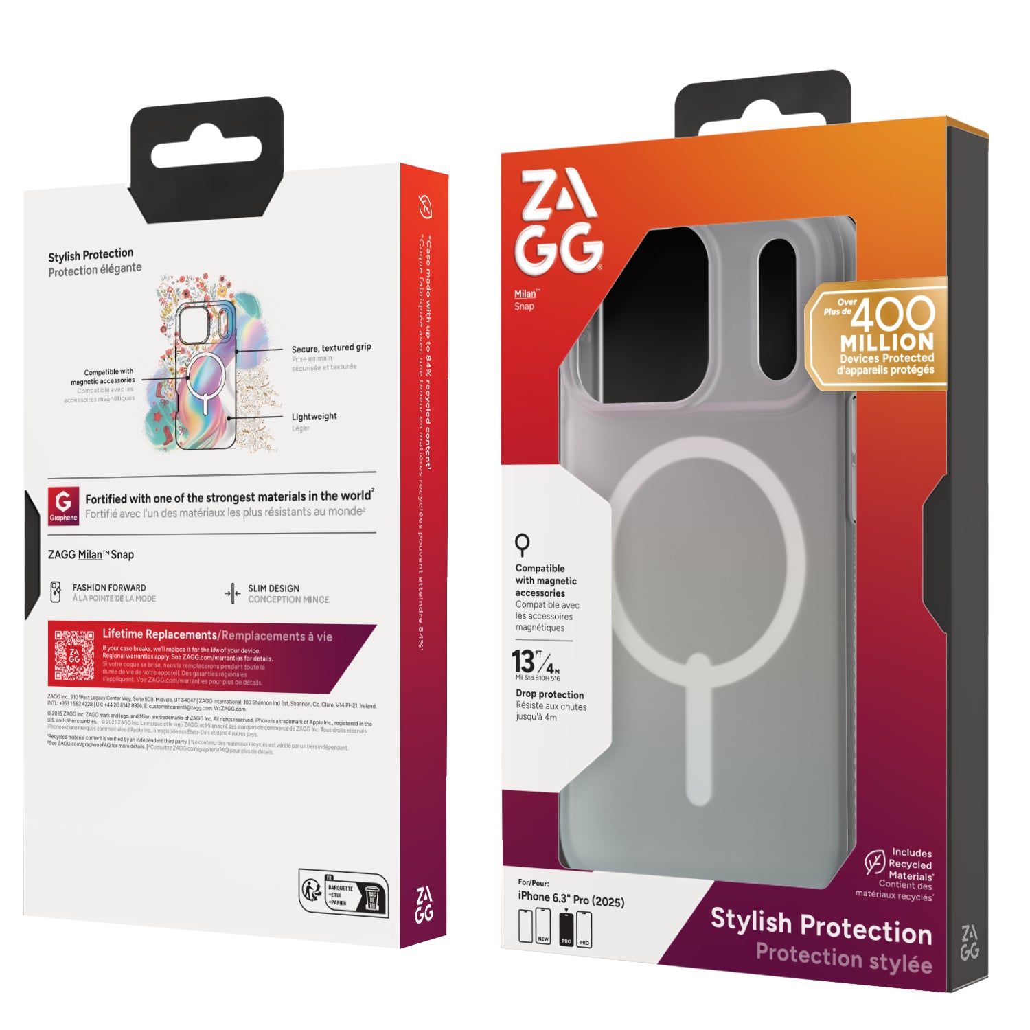 ZAGG Milan Snap Backcover – für Apple iPhone 17 Pro, MagSafe, Graphen, Mehrfarbig, bis 4 m Sturzsicher