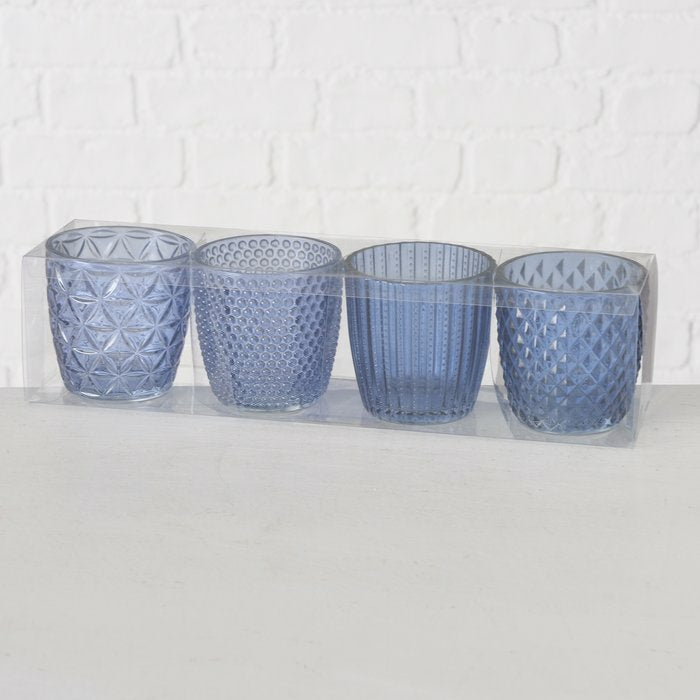 Boltze Windlicht – Glas, blau – Ø 7,5 × 7,5 cm – 4-teilig