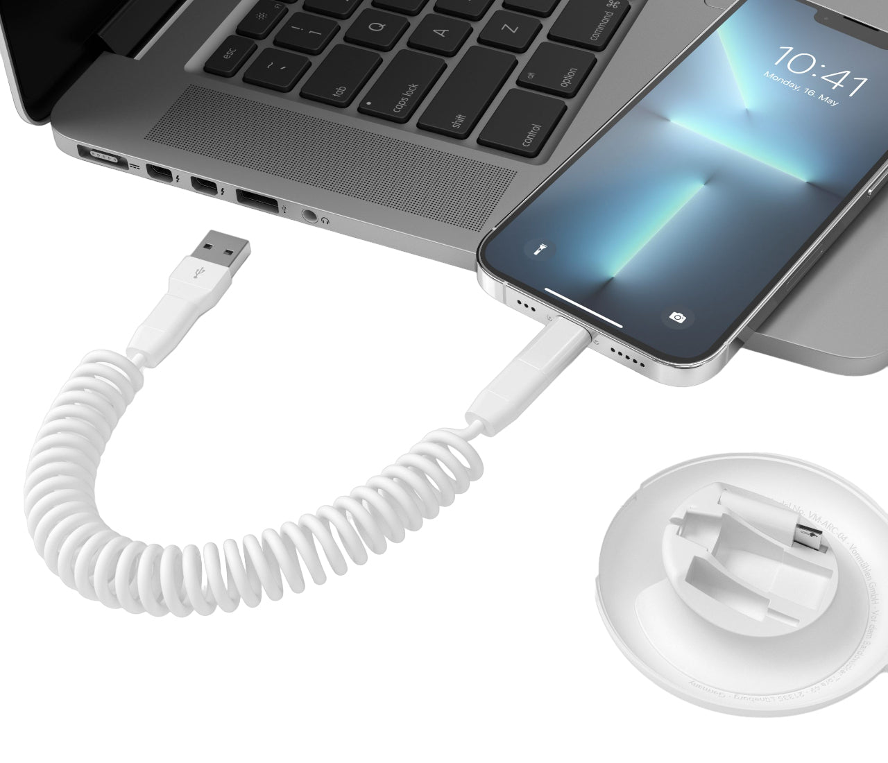 Vonmählen USB-C auf USB-C Kabel – USB 2.0 (480 Mbit/s) – 0,9 m – Spiralkabel – Weiss