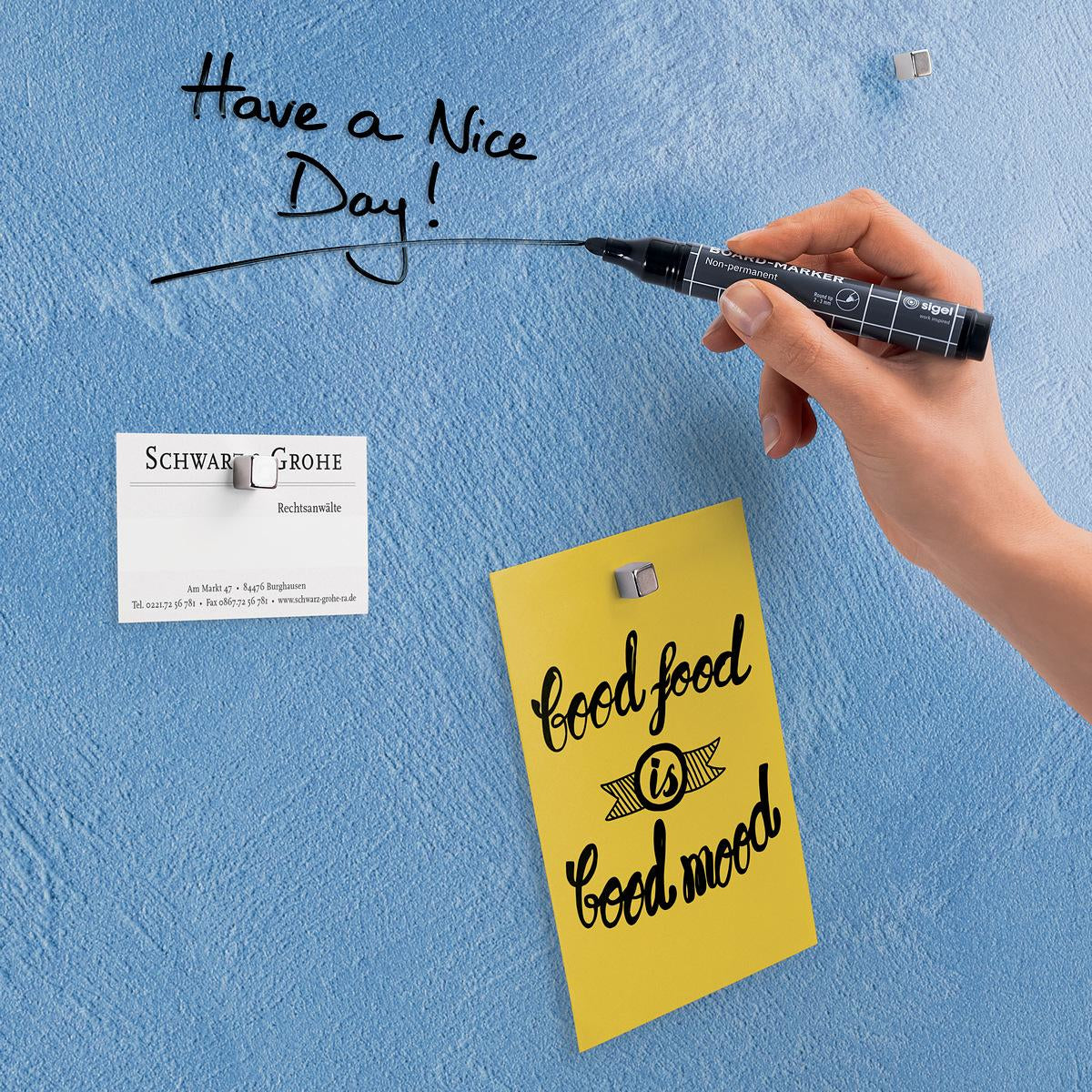 Sigel Whiteboard – 48 × 48 cm, Glas, magnetisch, Wandmontage, inkl. SuperDym Magnetwürfel, Montagesatz