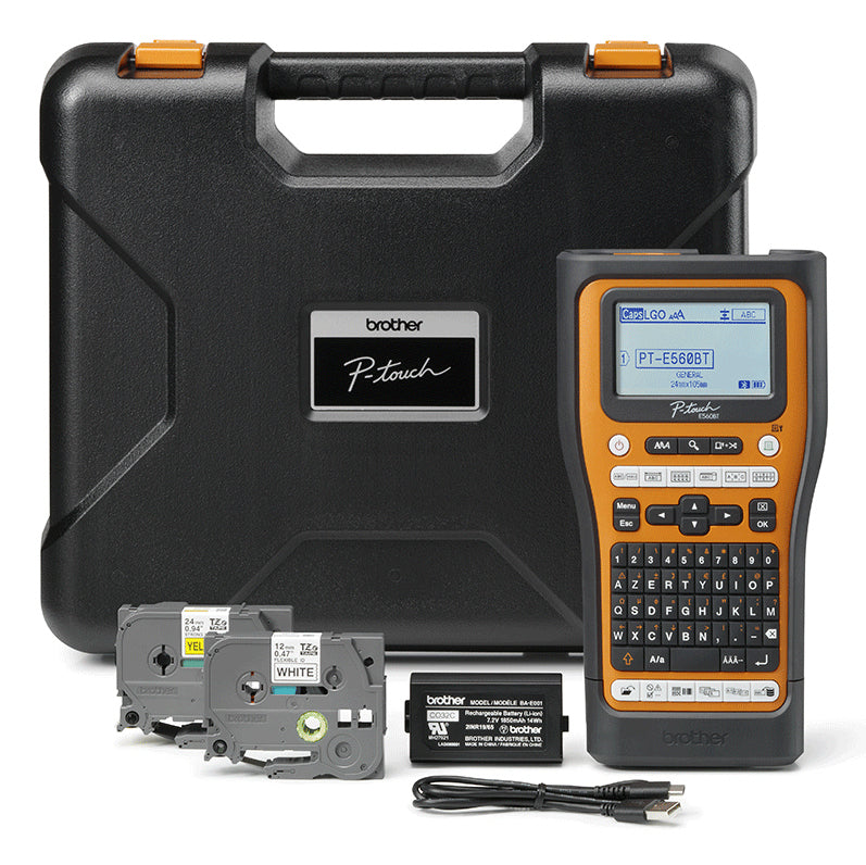 Brother E560BTVP – Beschriftungsgerät für TZe-Bänder 3,5–24 mm, USB, Bluetooth, Auto-Cutter