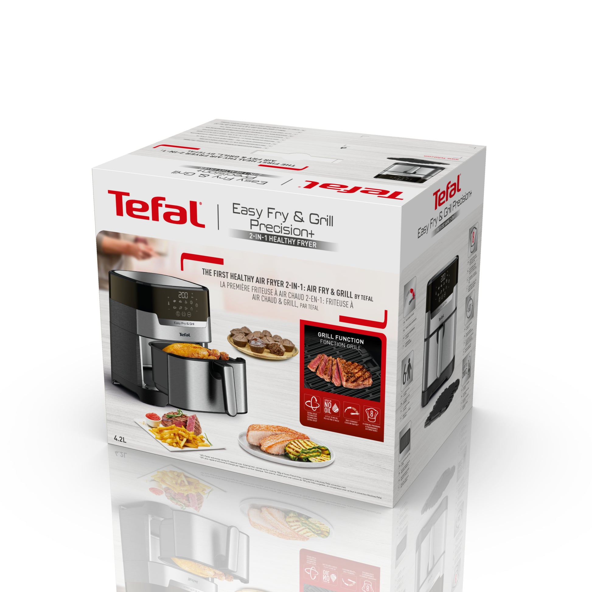 Tefal Heissluftfritteuse EY505D15 – 4,2 l, Grill- und Bratfunktion, 1550 W – Edelstahl