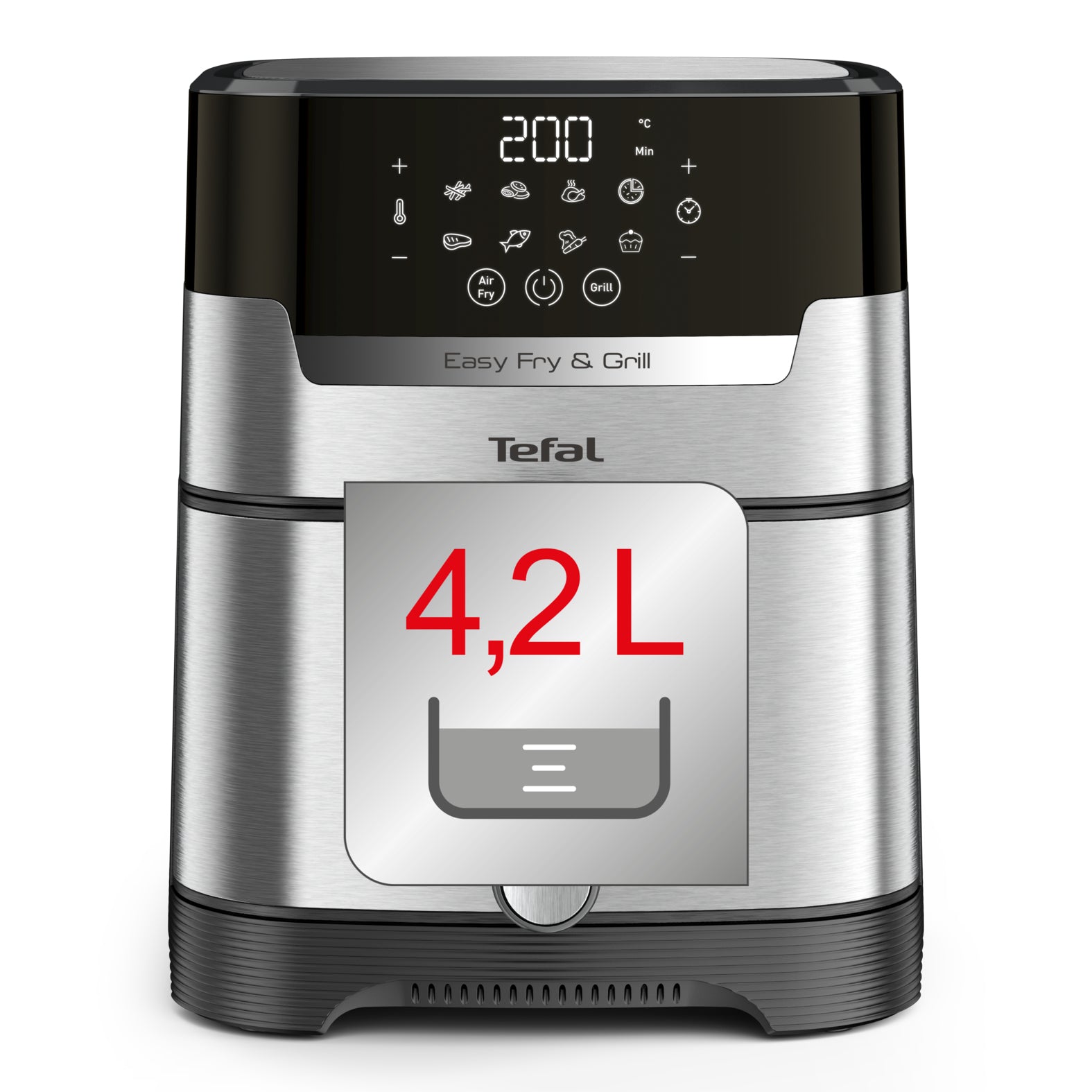 Tefal Heissluftfritteuse EY505D15 – 4,2 l, Grill- und Bratfunktion, 1550 W – Edelstahl