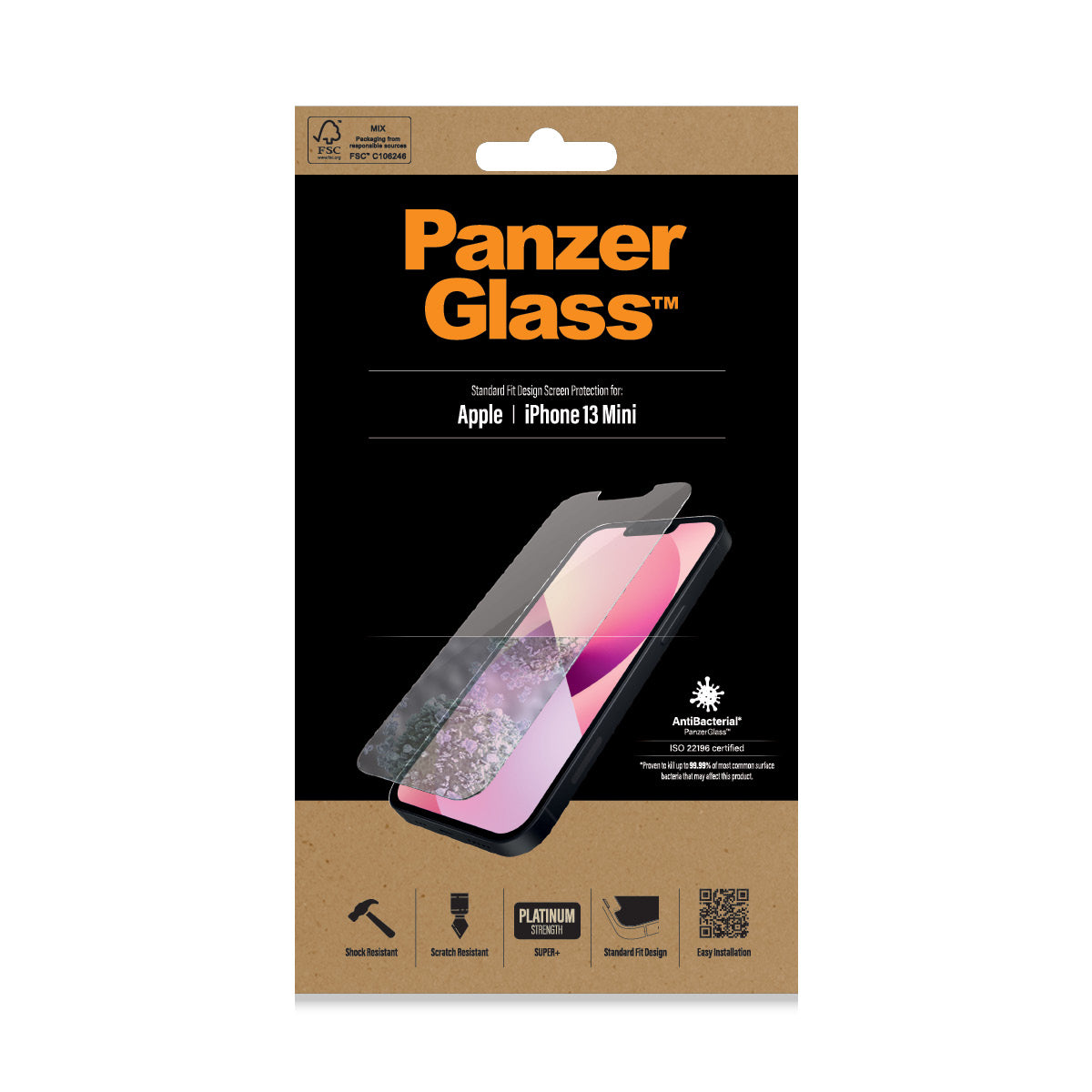 PanzerGlass Displayschutz (Panzerglas), Antibakteriell – für iPhone 13 mini