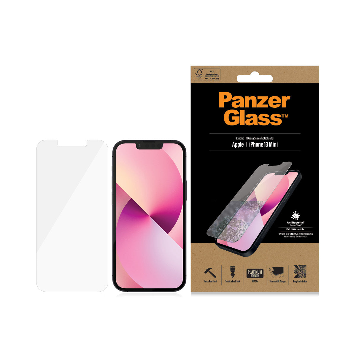 PanzerGlass Displayschutz (Panzerglas), Antibakteriell – für iPhone 13 mini