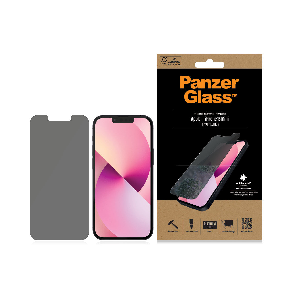 PanzerGlass Privacy-Filter (Panzerglas), Antibakteriell – für iPhone 13 mini