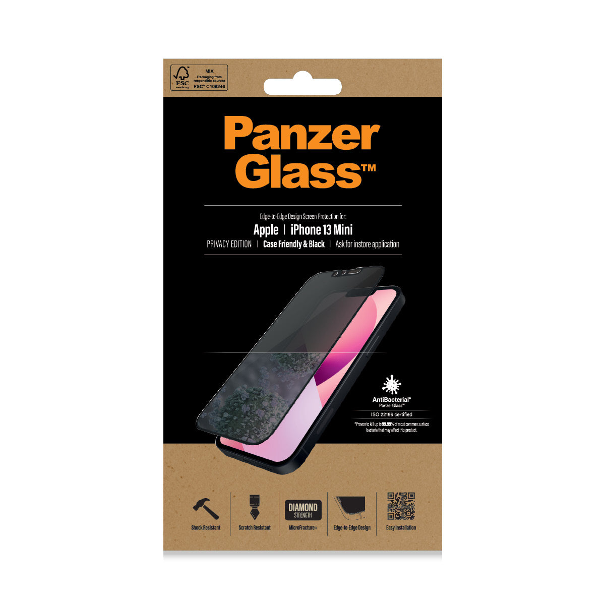 PanzerGlass Displayschutzglas – für Apple iPhone 13 mini, kratzresistent, antibakteriell, Hartglas, transparent
