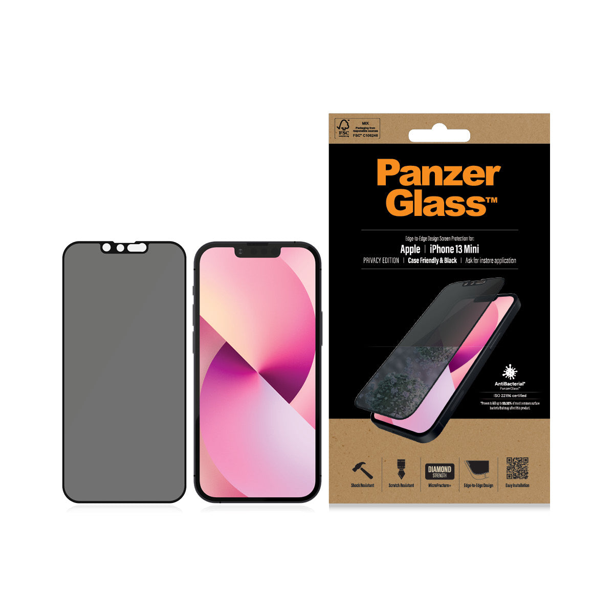 PanzerGlass Displayschutzglas – für Apple iPhone 13 mini, kratzresistent, antibakteriell, Hartglas, transparent