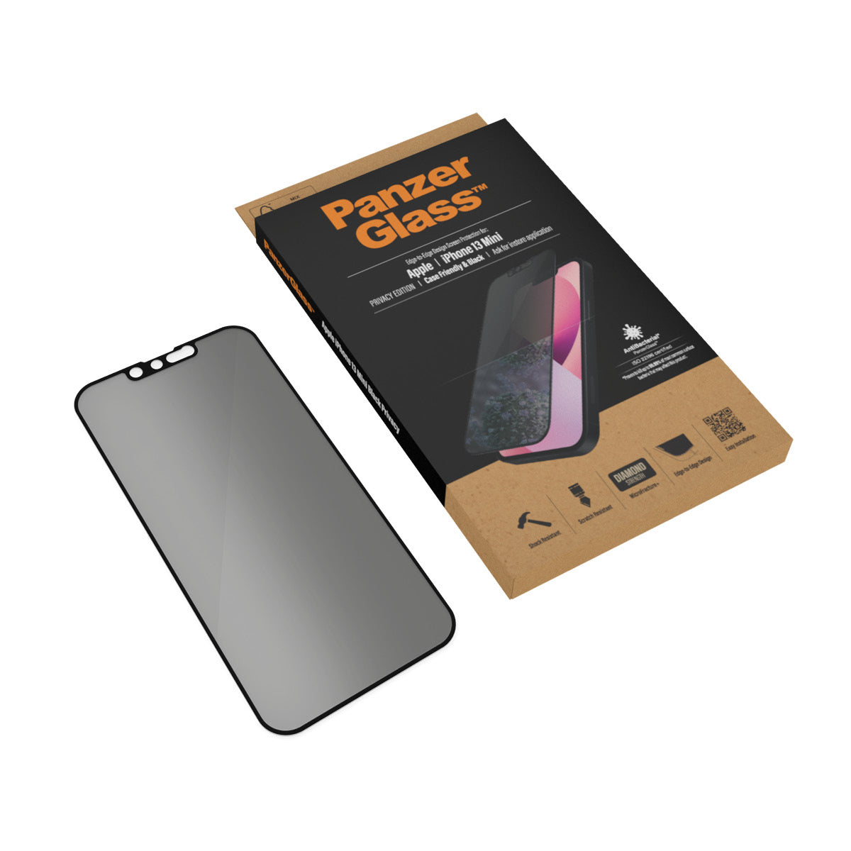 PanzerGlass Displayschutzglas – für Apple iPhone 13 mini, kratzresistent, antibakteriell, Hartglas, transparent