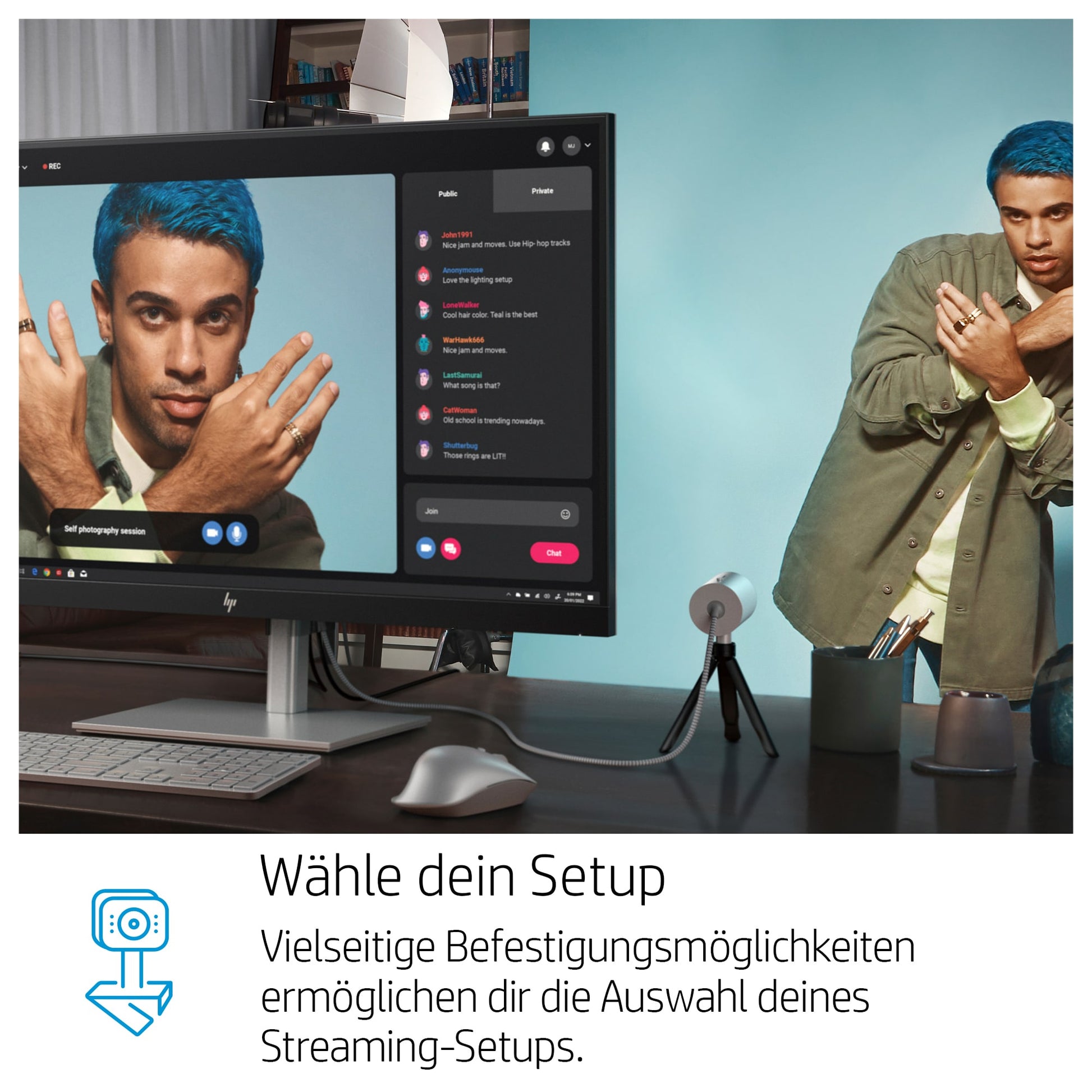 HP 950 Webcam – 4K Ultra HD, 30 fps, Autofokus, USB 3.0 – Schwarz/Silber