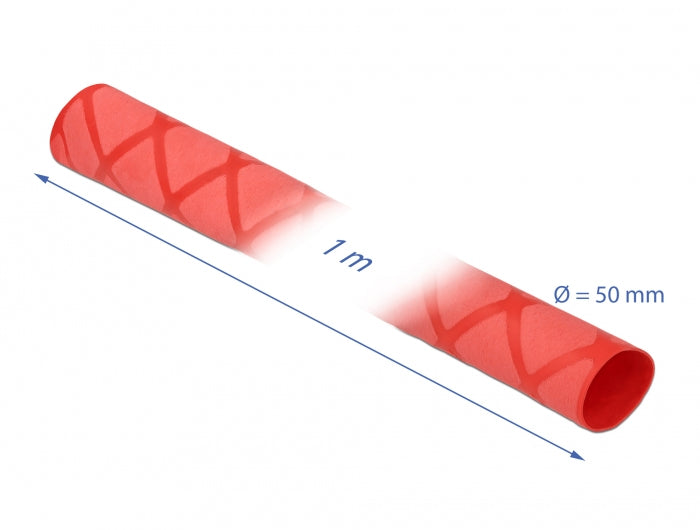 DeLOCK Schrumpfschlauch, Schrumpfungsrate 2:1, Polyolefin, Ø 50 mm × 1 m – Rot