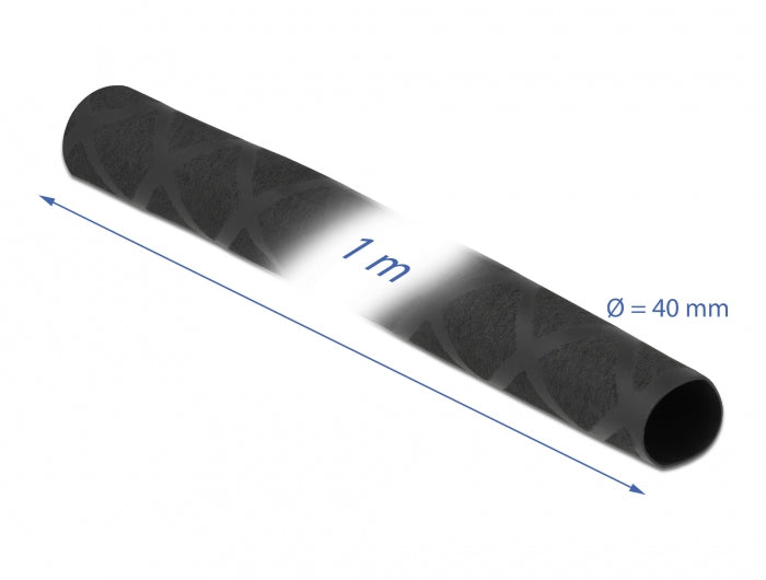 DeLOCK Schrumpfschlauch, Ø 40 mm, 1 m, Schrumpfungsrate 2:1, Schrumpftemperatur 70–125 °C – schwarz