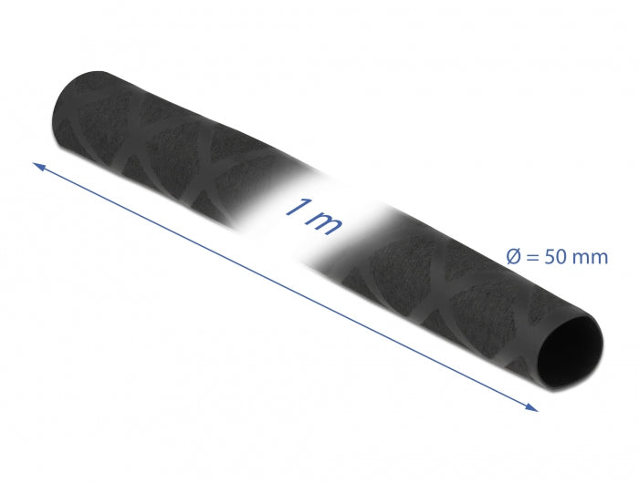 DeLOCK Schrumpfschlauch, Ø 50 mm × 1 m, Schrumpfungsrate 2:1, Polyolefin – Schwarz