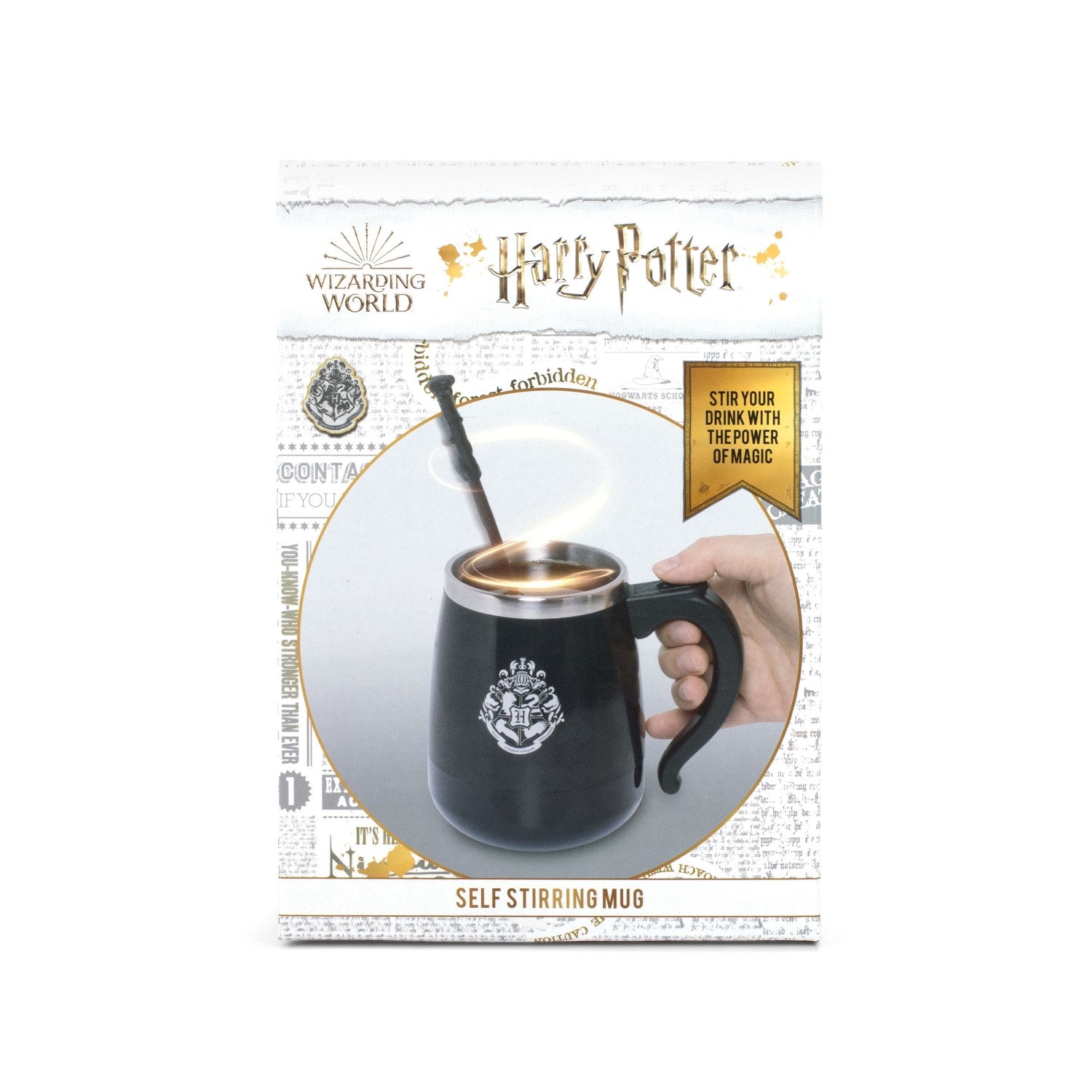 Thumbs Up Harry Potter Kaffeetasse – 450 ml, Edelstahl, Schwarz/Silber, selbstrührend, spülmaschinenfest