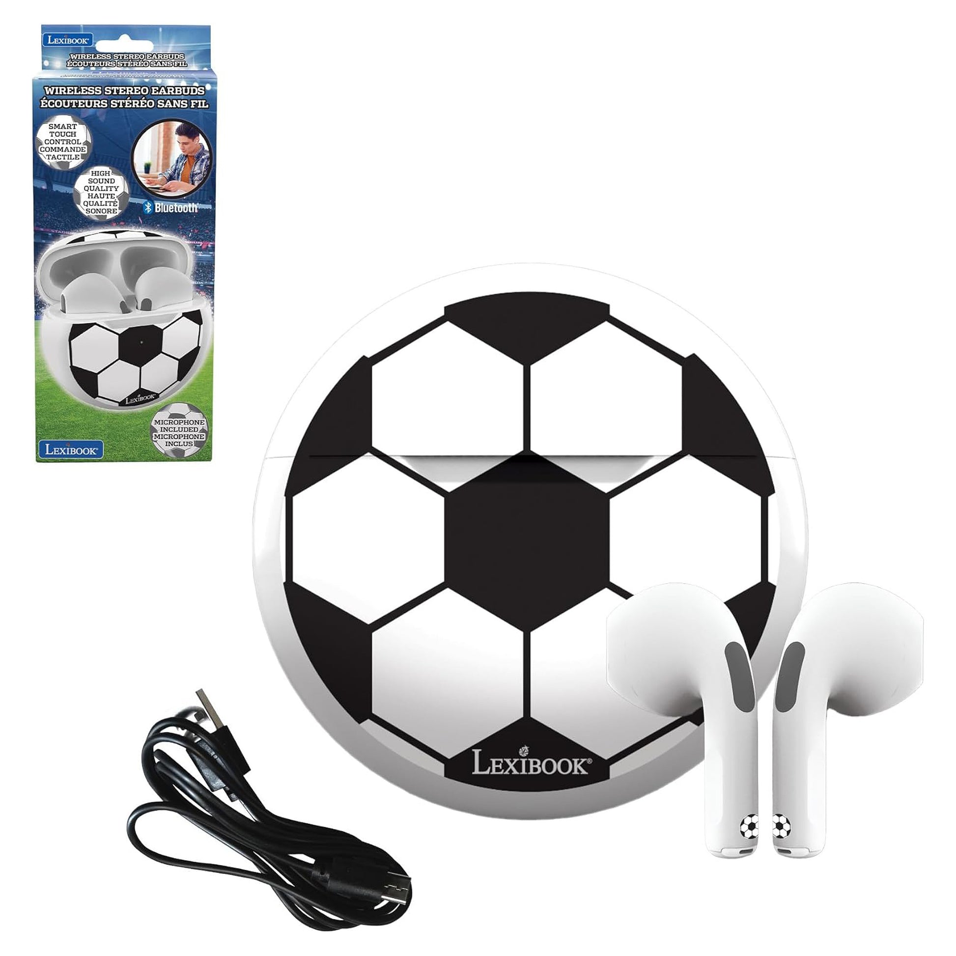 Lexibook Kabellose Bluetooth-Kopfhörer – Fussball-Design, mit Lade- und Aufbewahrungsetui