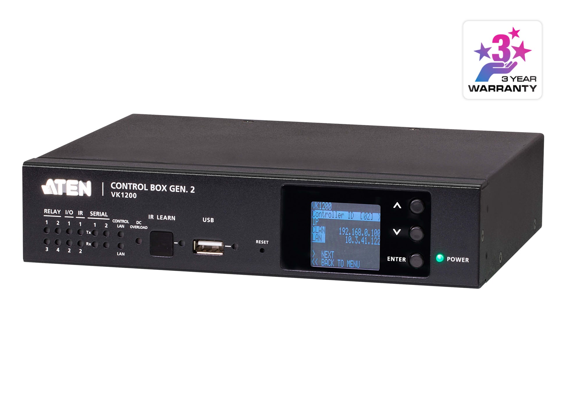 ATEN VK1200 – Kompakte Control Box (KVM over IP Switch), 2× LAN, 1× USB-A, Dual LAN, Quad-Core, ONVIF, Schwarz