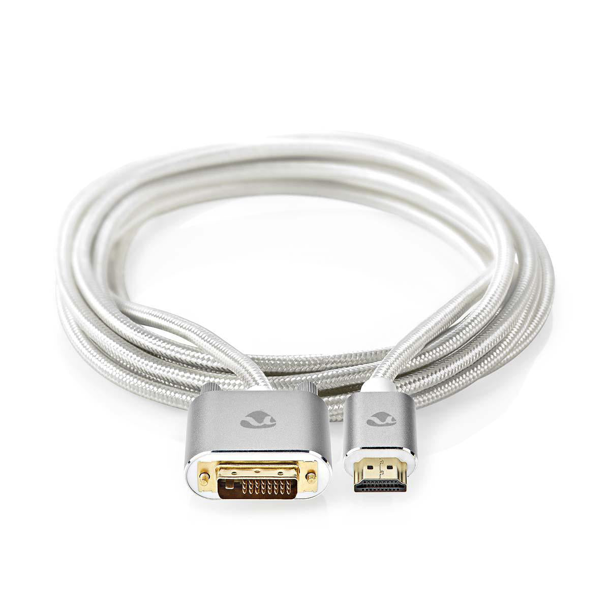 Nedis DVI-D auf HDMI Kabel 2560×1600 60 Hz – 2 m – Silber – für Gaming-PC, Spielekonsole, Blu-Ray-Player