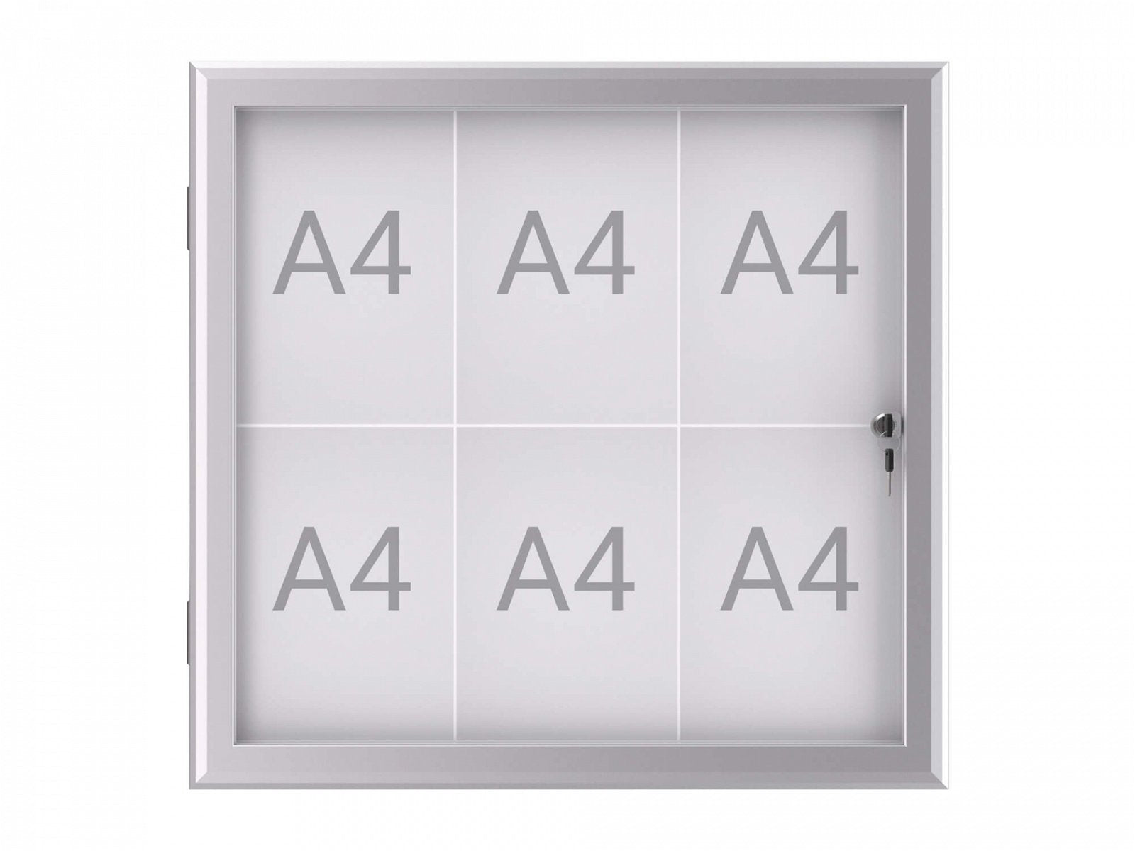 MAUL Schaukasten MAULexcite, 6 × A4 – Aluminium, ESG-Glas, abschliessbar, magnethaftend, 73,9 × 69,6 × 2,8 cm