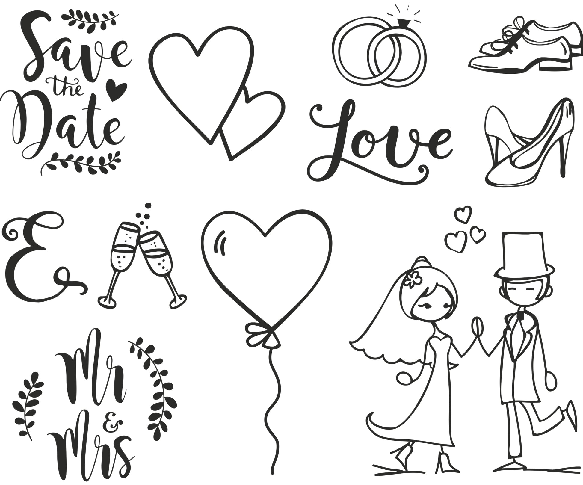 HEYDA Stempel-Set – Hochzeit – 11 Stempel – Holz – 120 × 100 × 30 mm
