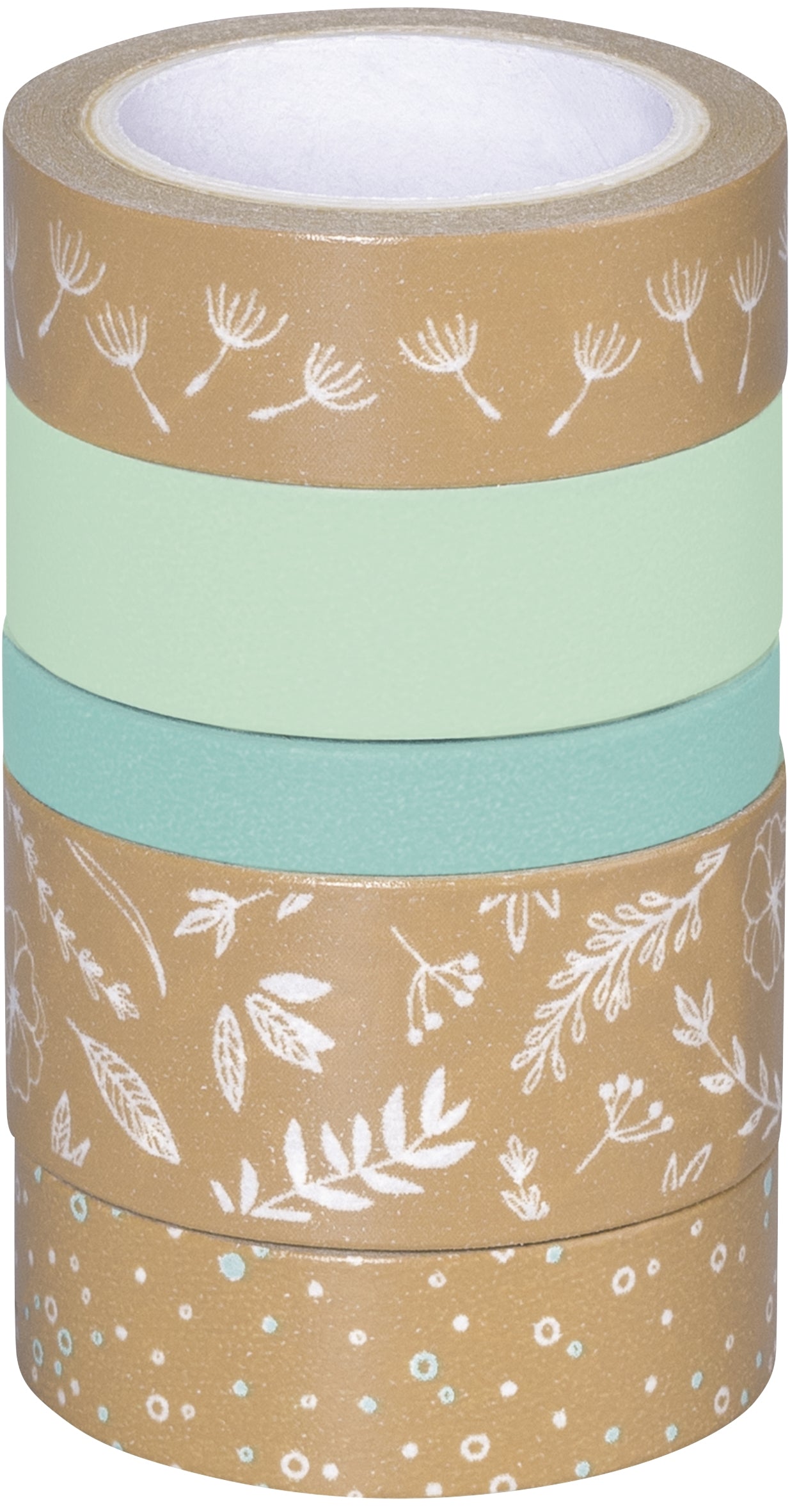 HEYDA Natur Blätter Washi Tape – 12 mm × 5 m, mehrfarbig, Papier, 5 Rollen