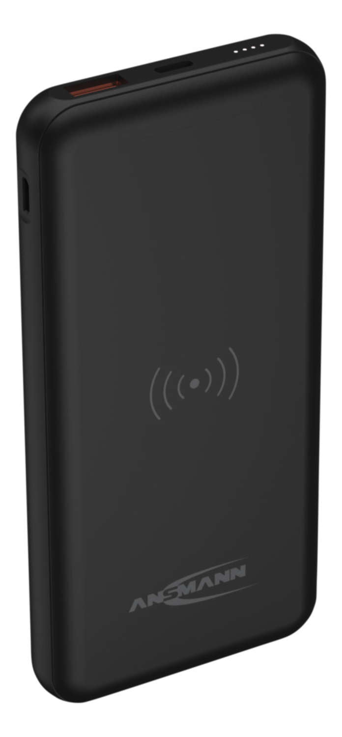 Ansmann PB218 Wireless Powerbank 10'000 mAh – 18 W PD, Wireless 10 W, 1× USB-C, 1× USB-A, schwarz