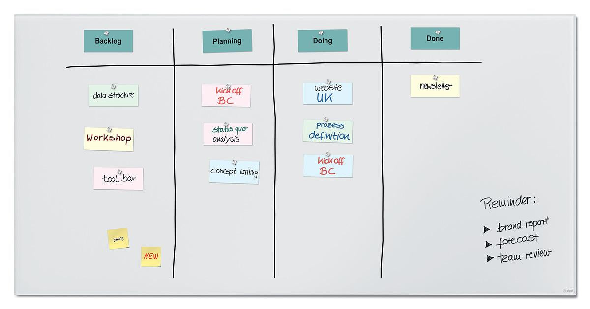 Sigel Whiteboard – 200 × 100 cm, Glas, magnetisch, Wandmontage, inkl. 3 Magnete, Befestigungsmaterial