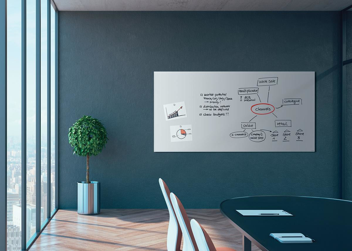 Sigel Whiteboard – 200 × 100 cm, Glas, magnetisch, Wandmontage, inkl. 3 Magnete, Befestigungsmaterial