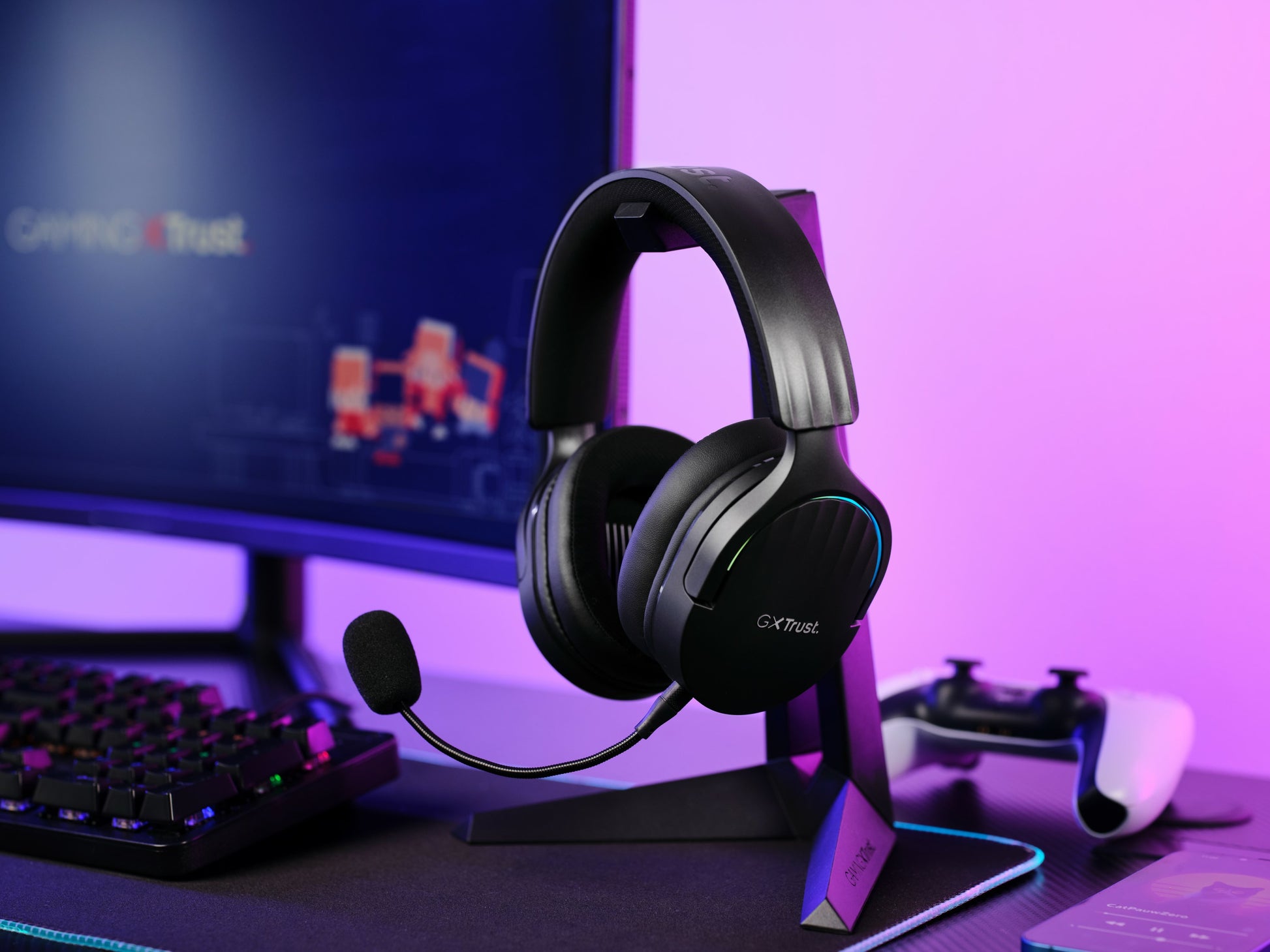 Trust GXT 491 FAYZO Gaming-Headset – Stereo, Kabel + BT, mit USB-A-Dongle, Schwarz