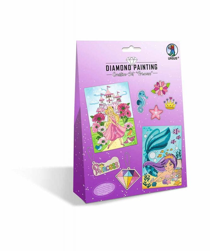 URSUS Diamond-Painting-Set – Prinzessin – 2 A5-Karten, 1 Stickerbogen – ab 8 Jahren