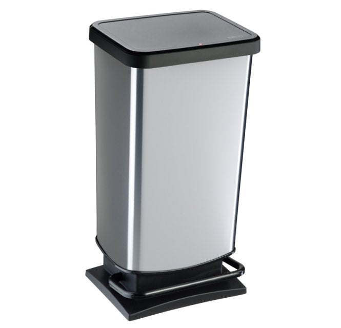 Rotho Abfallcontainer – 40 l – mit Deckel – Kunststoff, Silber – B × H × T 295 × 676 × 353 mm