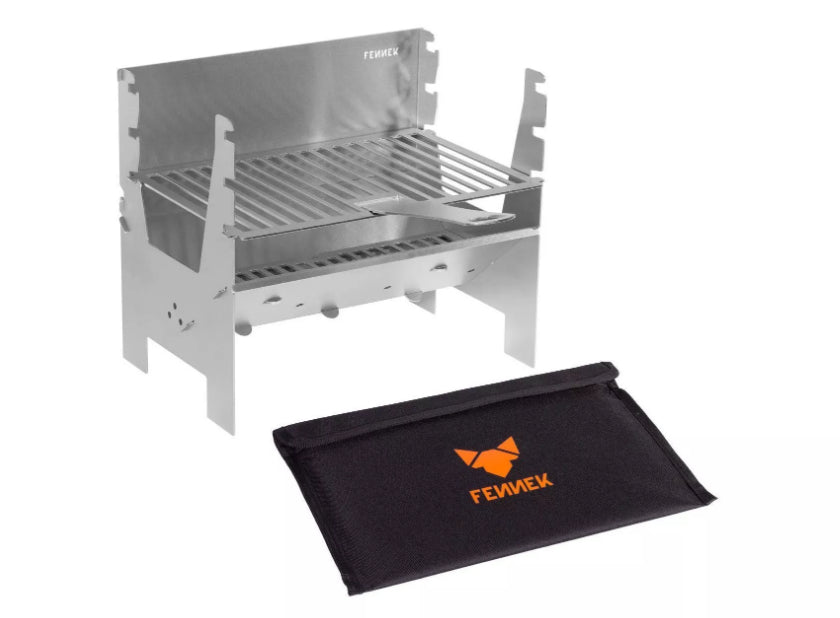 FENNEK Grill Light – Grillfläche 27×18 cm, Holzkohle – Silber/Edelstahl