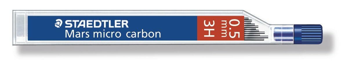 Staedtler Mars micro carbon 3H Druckbleistiftminen – Schwarz, 0,5 mm, 12er-Pack