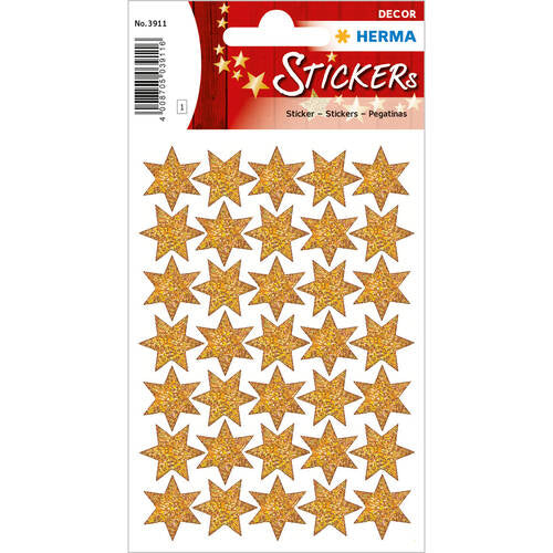 HERMA Geschenketiketten – Sterne – 35 Etiketten – permanent, Kunststoff – Bogen 84 × 120 mm, Gold