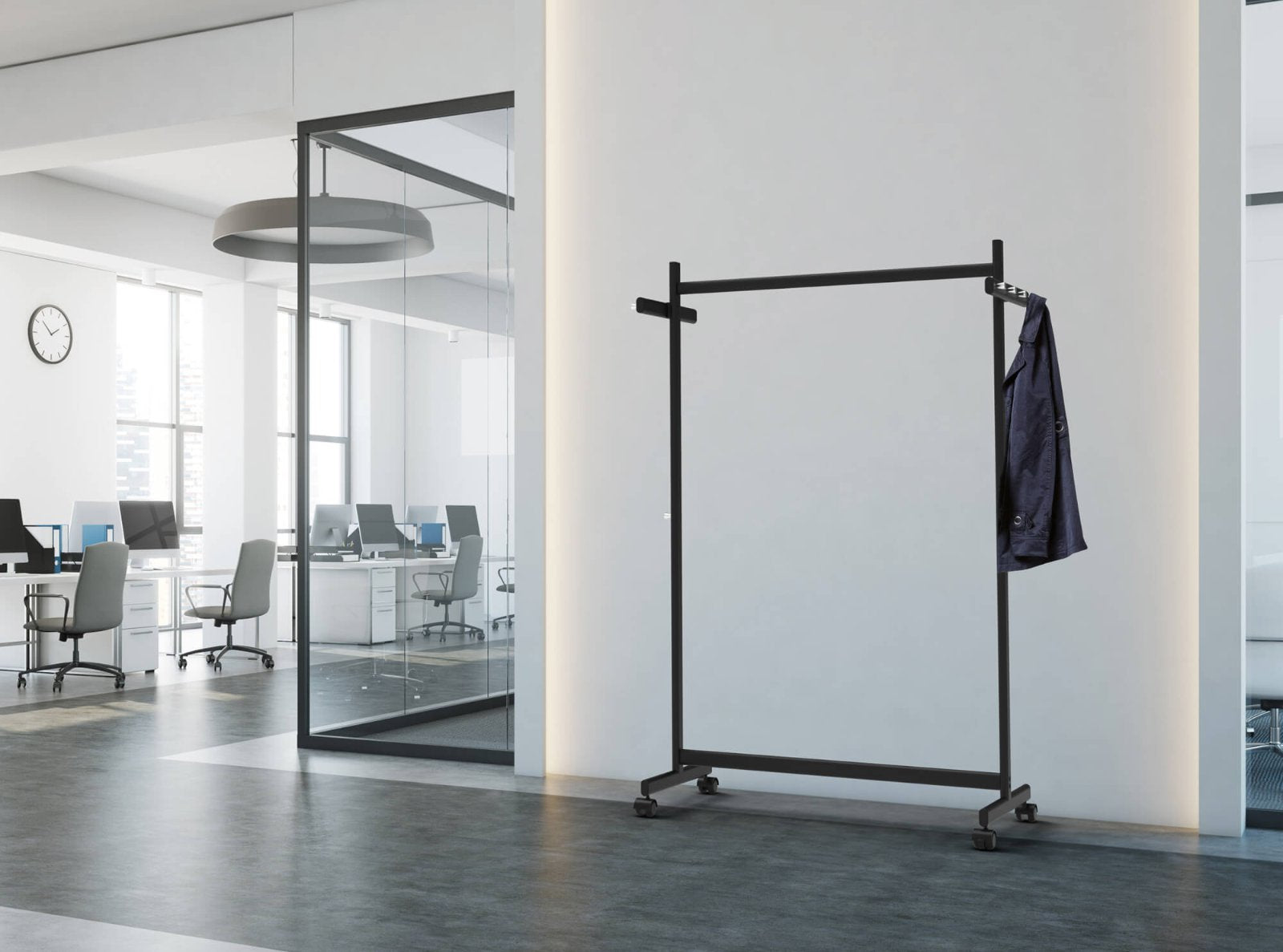 MAUL Garderobenständer – 8 Haken, mit Rollen, Schwarz, 115,5 × 50,8 × 172,5 cm