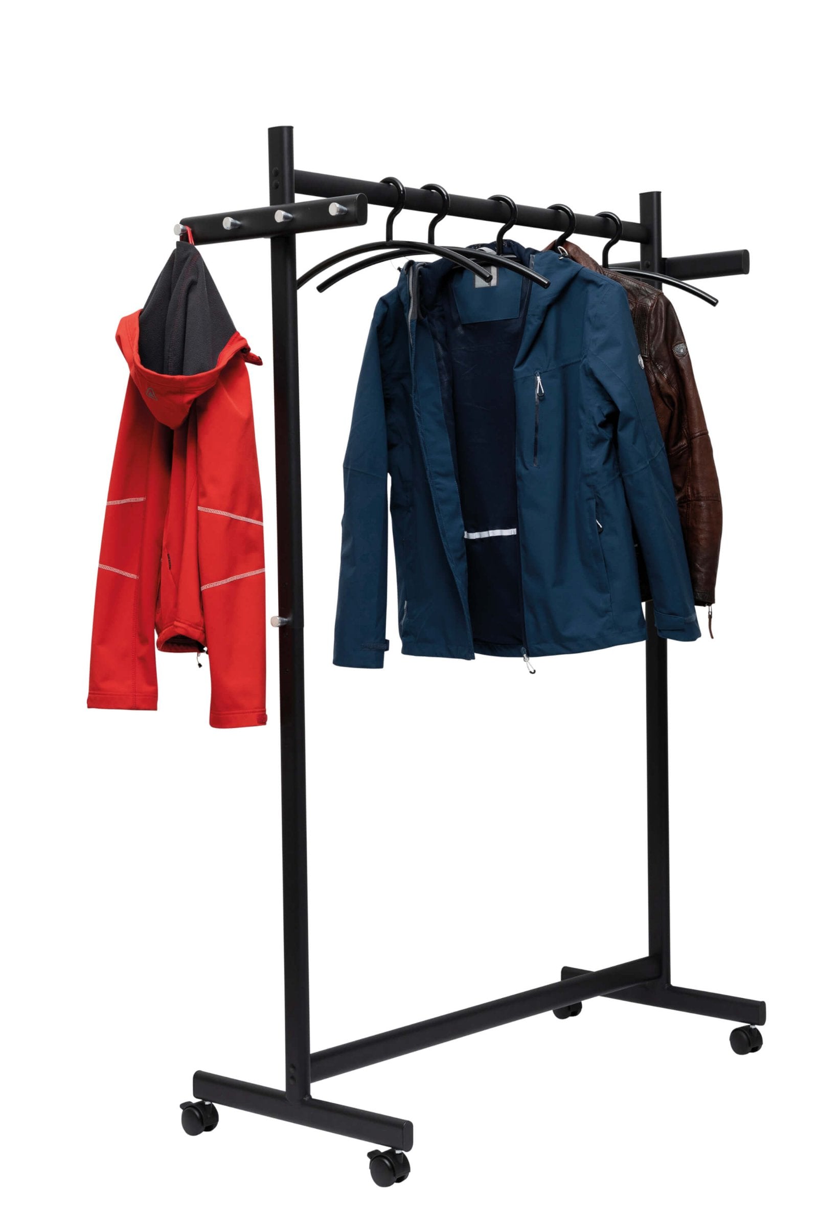 MAUL Garderobenständer – 8 Haken, mit Rollen, Schwarz, 115,5 × 50,8 × 172,5 cm