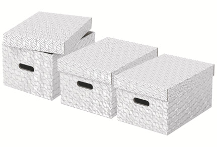 Esselte Archivschachtel A4 – Abnehmbarer Deckel, mit Griffloch, Weiss, Karton, 3er Pack