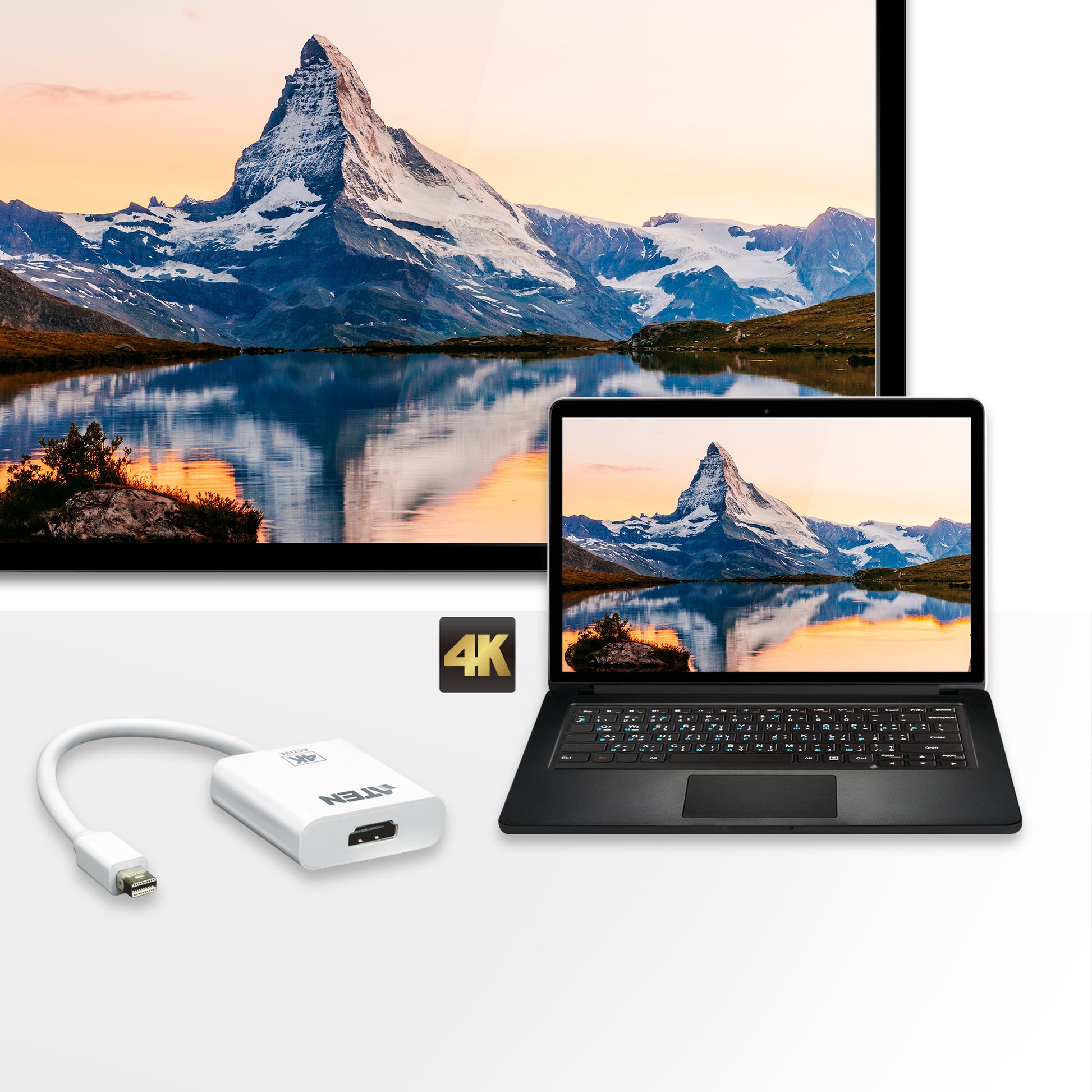 ATEN Mini DisplayPort auf HDMI Konverter – DisplayPort 1.2a, 4K@30 Hz, aktiv, HDCP 1.3