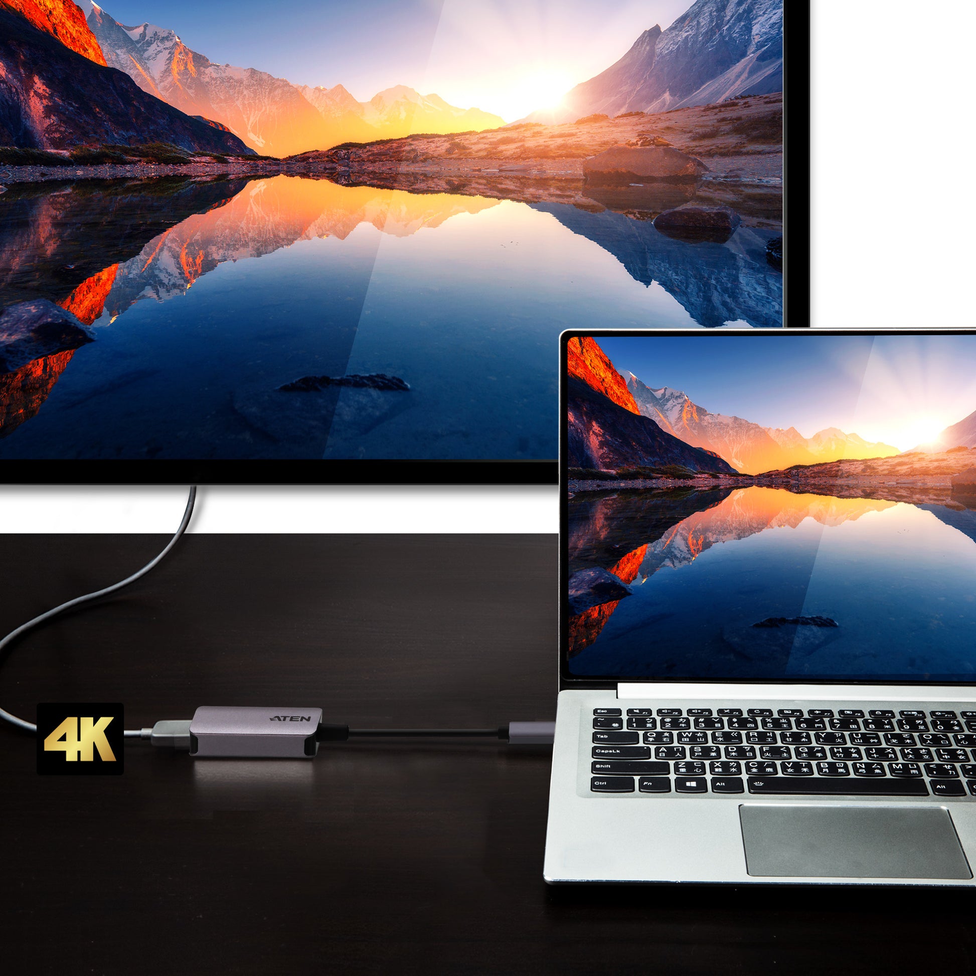 ATEN USB-C-zu-HDMI-Adapter – 4096 × 2160 @ 60 Hz, HDMI 2.0, USB 3.2 Gen 1, 15 cm, für Windows/Mac/Android/iOS