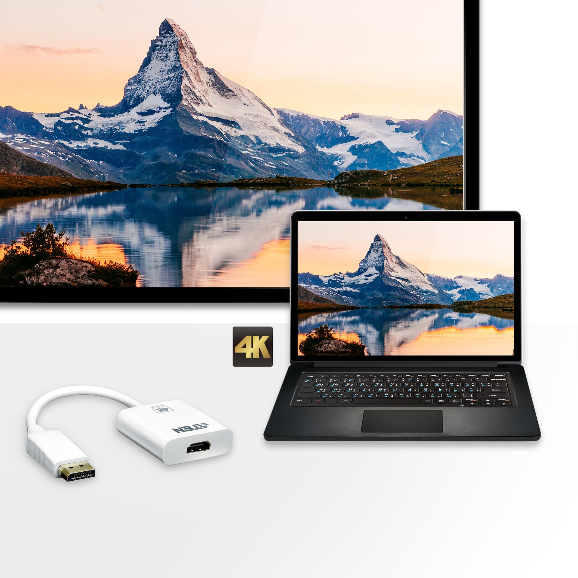 ATEN Adapter DisplayPort zu HDMI – 4K (3840 × 2160) @ 60 Hz, DisplayPort 1.1a, HDCP 1.3
