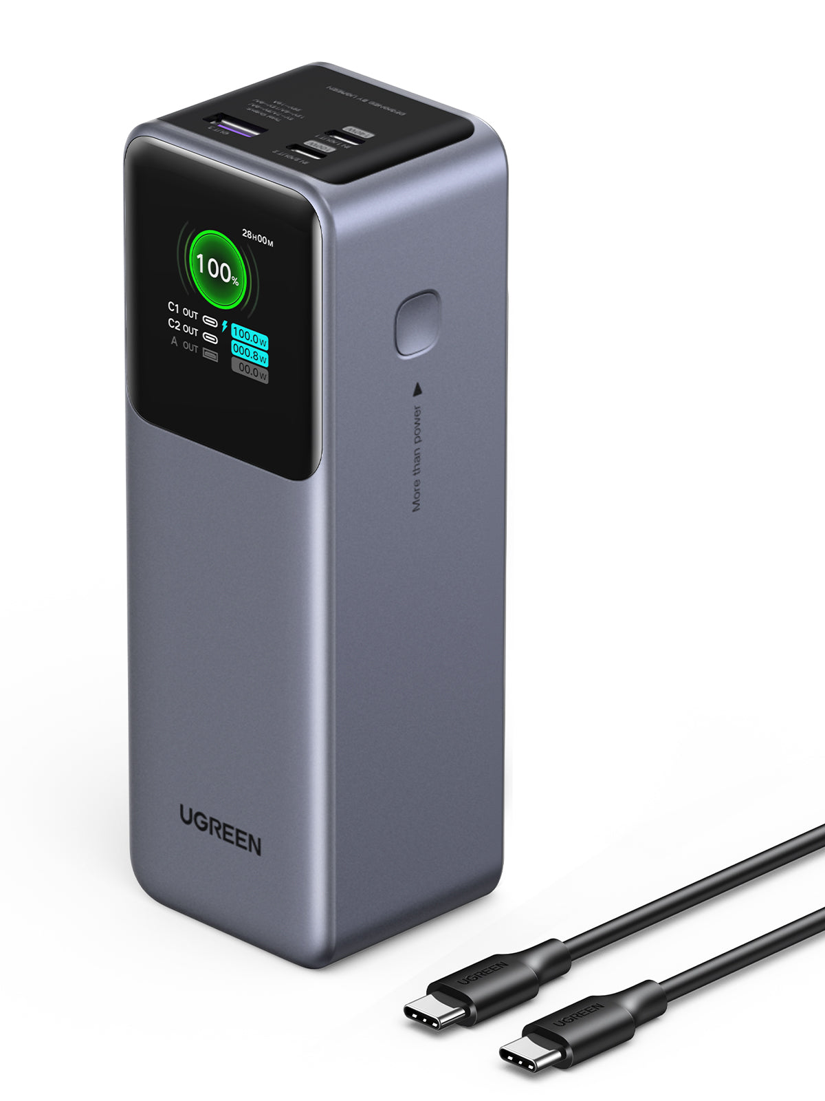 Ugreen Powerbank 25000 mAh, PD 200 W, TFT-Display, für Laptops, Smartphones und Tablets, Grau