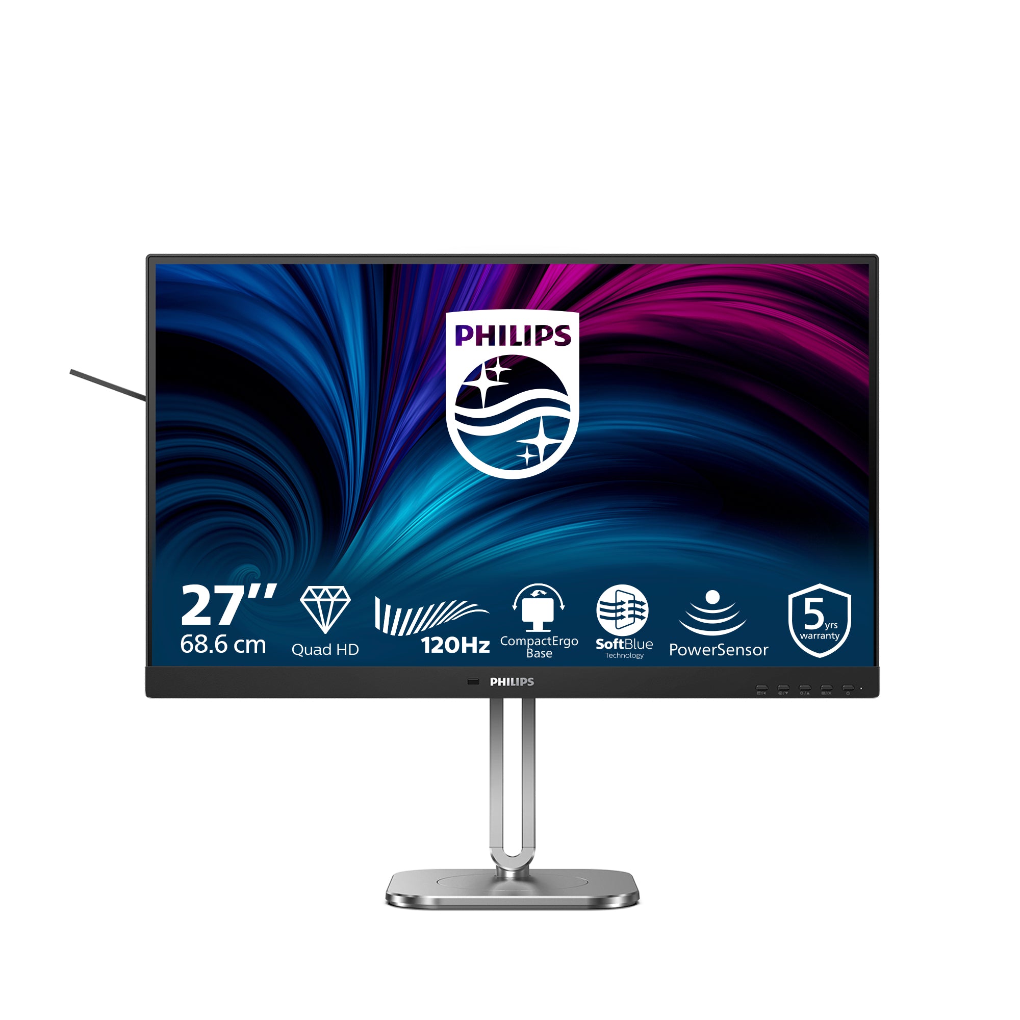 Philips 27B2N4500/00 – Monitor, 27", 120 Hz, 350 cd/m², Adaptive Sync, Integrierte Lautsprecher, USB-Hub, Grau