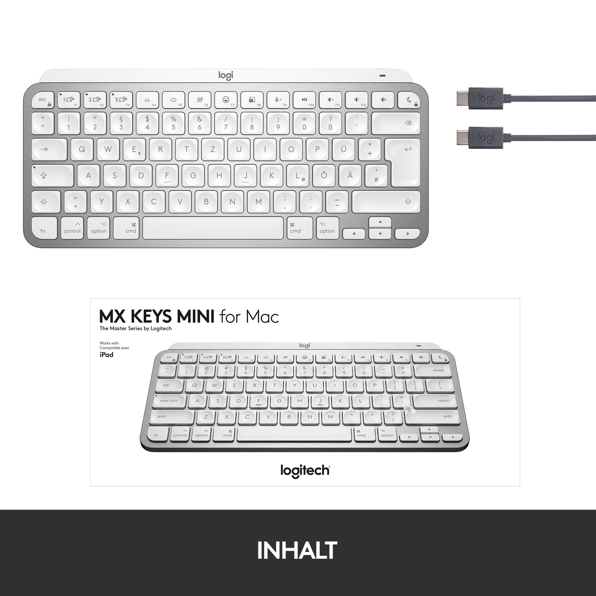 Logitech MX Keys Mini für Mac – Tastatur, kabellos (Bluetooth), DE-Layout (DE) – für macOS, iPadOS & iOS